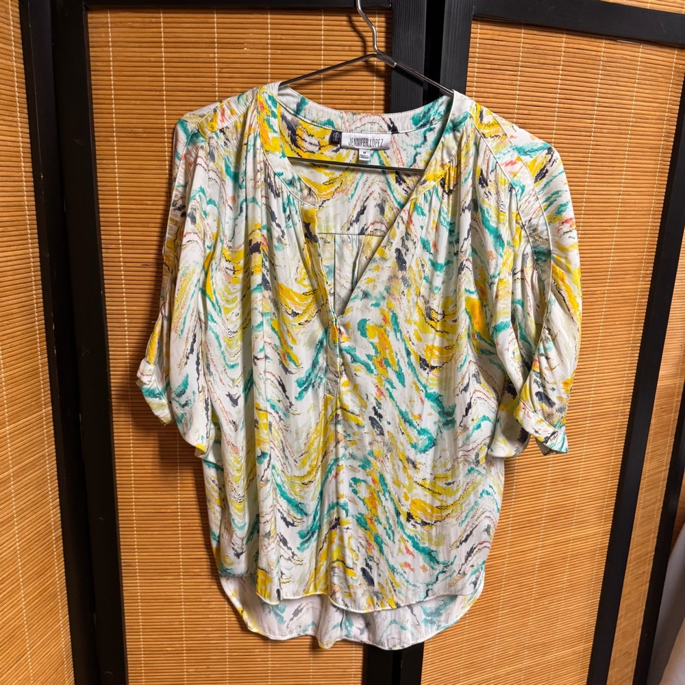 Splash Watercolor Print Batwing Balloon Sleeve